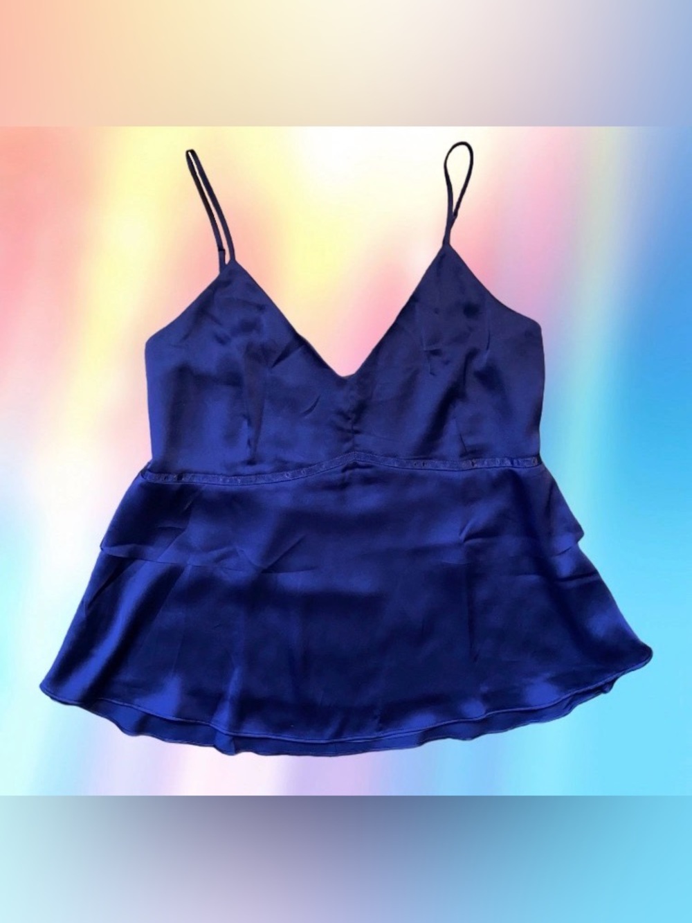 NWT Banana Republic Peplum Tiered Layered Silky V-Neck Cami ~Royal Blue~ Size 14